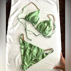 ViX Green Camouflage Bikini with Gold Chain Accents